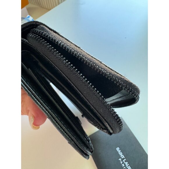 NEW Saint Laurent Black Cassandre Matelasse Compact Zip Flap Wallet Leather - Picture 14 of 16